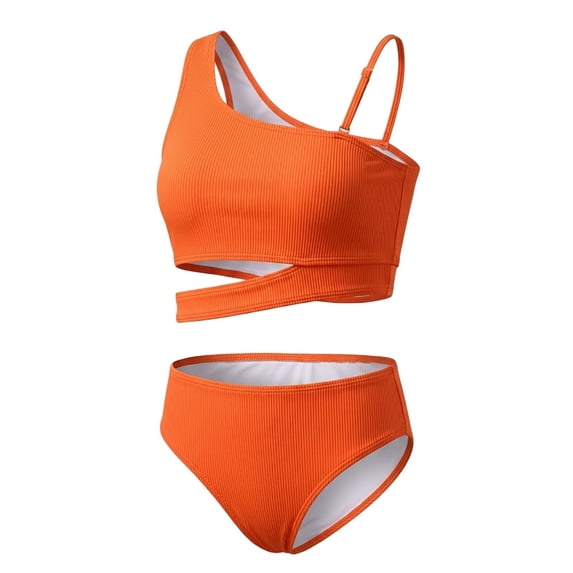 Ruyang Girls Solid Bikini Swimsuit One Wide Strap Cutout Waist Tops and Trunks Bathing Suit Summer Quick Dry Pool Swim Outfits