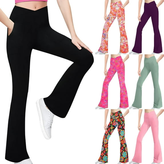 Ruyang Girls Solid Trousers Kids Casual Flare Leggings with Tummy Waist and Wide Leg Breathable Fitness Pants Star Leggings
