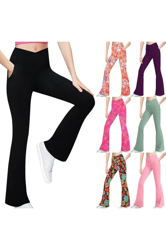 Girls Solid Trousers Kids Casual Flare Leggings with Tummy Waist and Wide Leg Breathable Fitness Pants Star Leggings