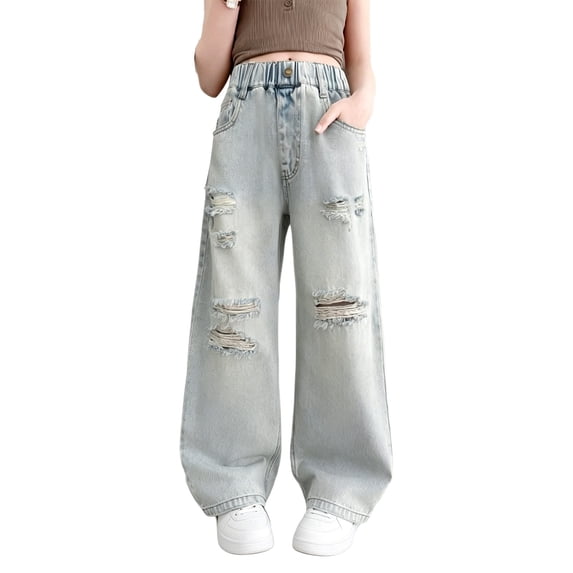 Ruyang Girls Star Patch Jeans Cute Wide Leg Y2K Loose Denim Pants Teens Baggy Elastic High Waist Jeans Preppy Trousers