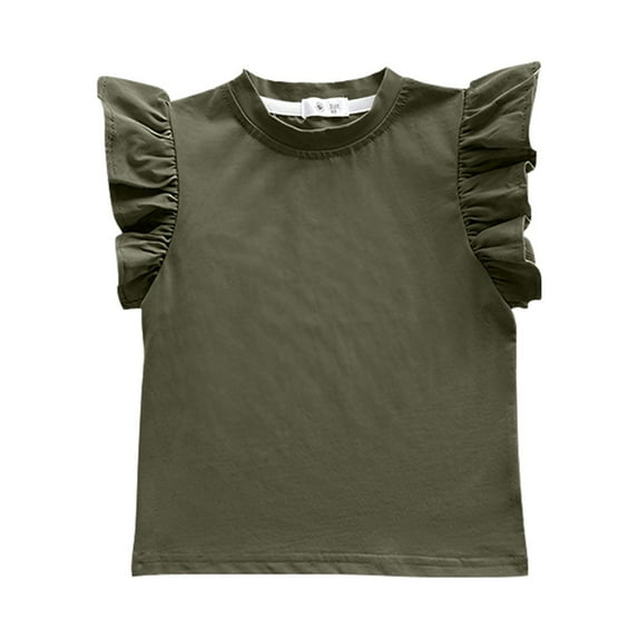 Ruyang Girls' Summer Ruffle Short Sleeve T Shirt Crewneck Knit Top Comfort Tee Strapless Shirts for Girls Clothes