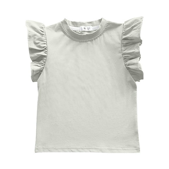 Ruyang Girls' Summer Ruffle Short Sleeve T Shirt Crewneck Knit Top Comfort Tee Strapless Shirts for Girls Clothes