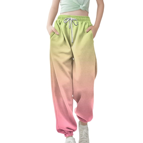 Ruyang Girls Sweatpants Baggy High Waisted Cinch Bottom Joggers 2026 Fashion Drawstring Athletic Track Pant Gradient Color Pockets