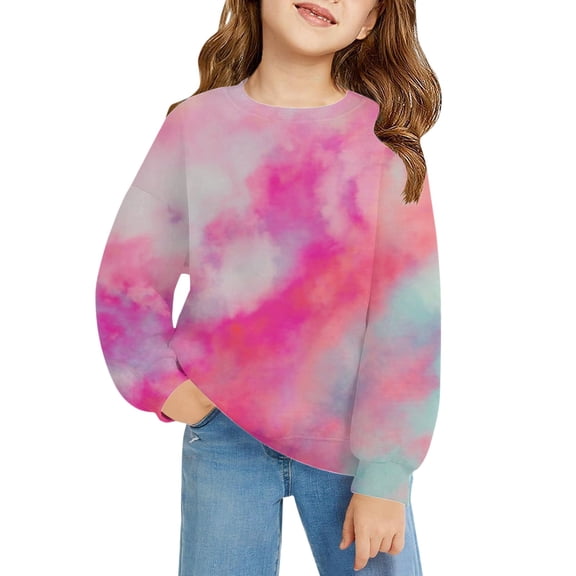 Ruyang Girls Tie Dye Sweatshirts Teens Oversized Rainbow Pullover Sweatshirt Fall Winter Long Sleeve Crewneck Cute Shirt