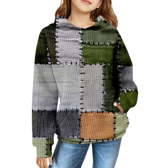 Ruyang Girls Trendy Patchwork Hoodies Teens Personalized Oversized Y2K Pullover Hoodie Vintage Hooded Sweatshirts Pocket