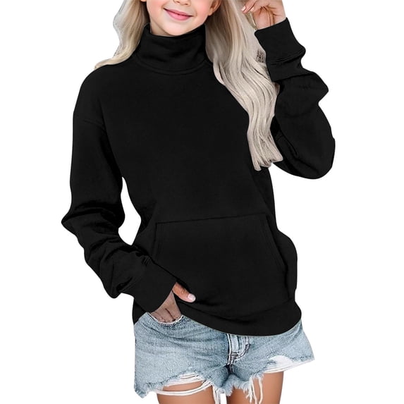 Ruyang Girls Turtleneck Sweatshirt Fall Winter Oversized Fleece Pullover Tops Y2K Plain Long Sleeve Warm Trendy Shirts