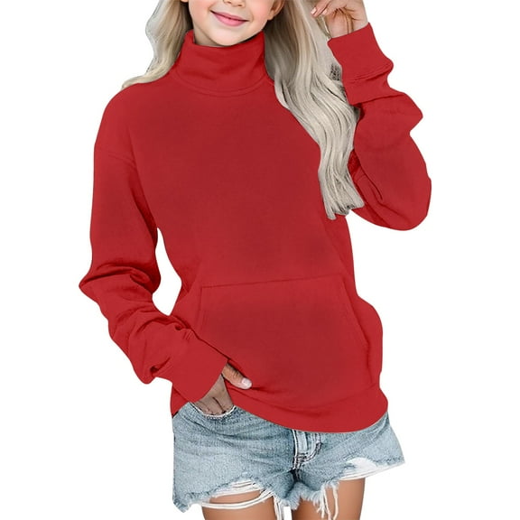 Ruyang Girls Turtleneck Sweatshirt Fall Winter Oversized Fleece Pullover Tops Y2K Plain Long Sleeve Warm Trendy Shirts
