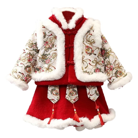 Ruyang Girls Velvet Dress Chinese Traditional Cheongsam Long Sleeve Lapel Coat Tang Suit Quilted Dresses New Year Dress up