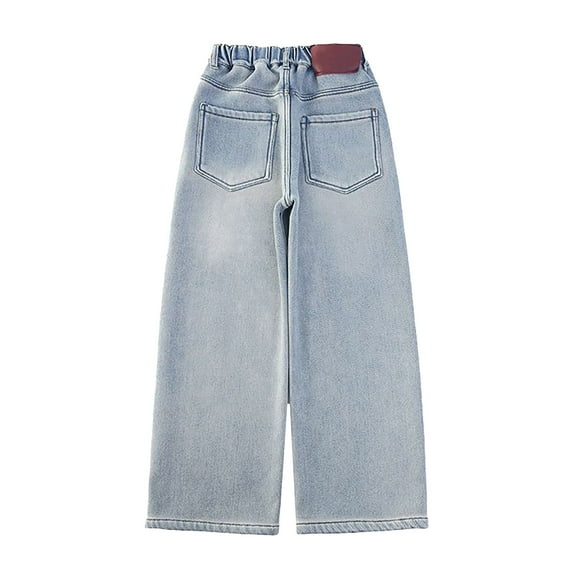 Ruyang Girls Vintage Baggy Wash Jeans Elastic Waist Wide Leg Denim Pants All Seasons Vintage Straight Casual Trousers