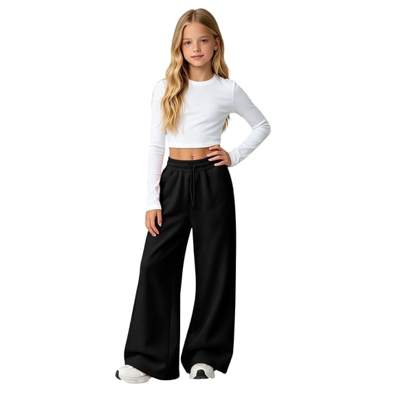 Ruyang Girls Wide Leg Cargo Sweatpants Kids Baggy Casual Elastic Waist Track Sweat Pants with Pockets Y2k Hip Hop Skater Streetwear