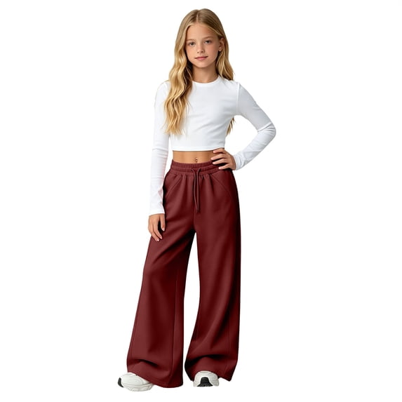 Ruyang Girls Wide Leg Cargo Sweatpants Kids Baggy Casual Elastic Waist Track Sweat Pants with Pockets Y2k Hip Hop Skater Streetwear