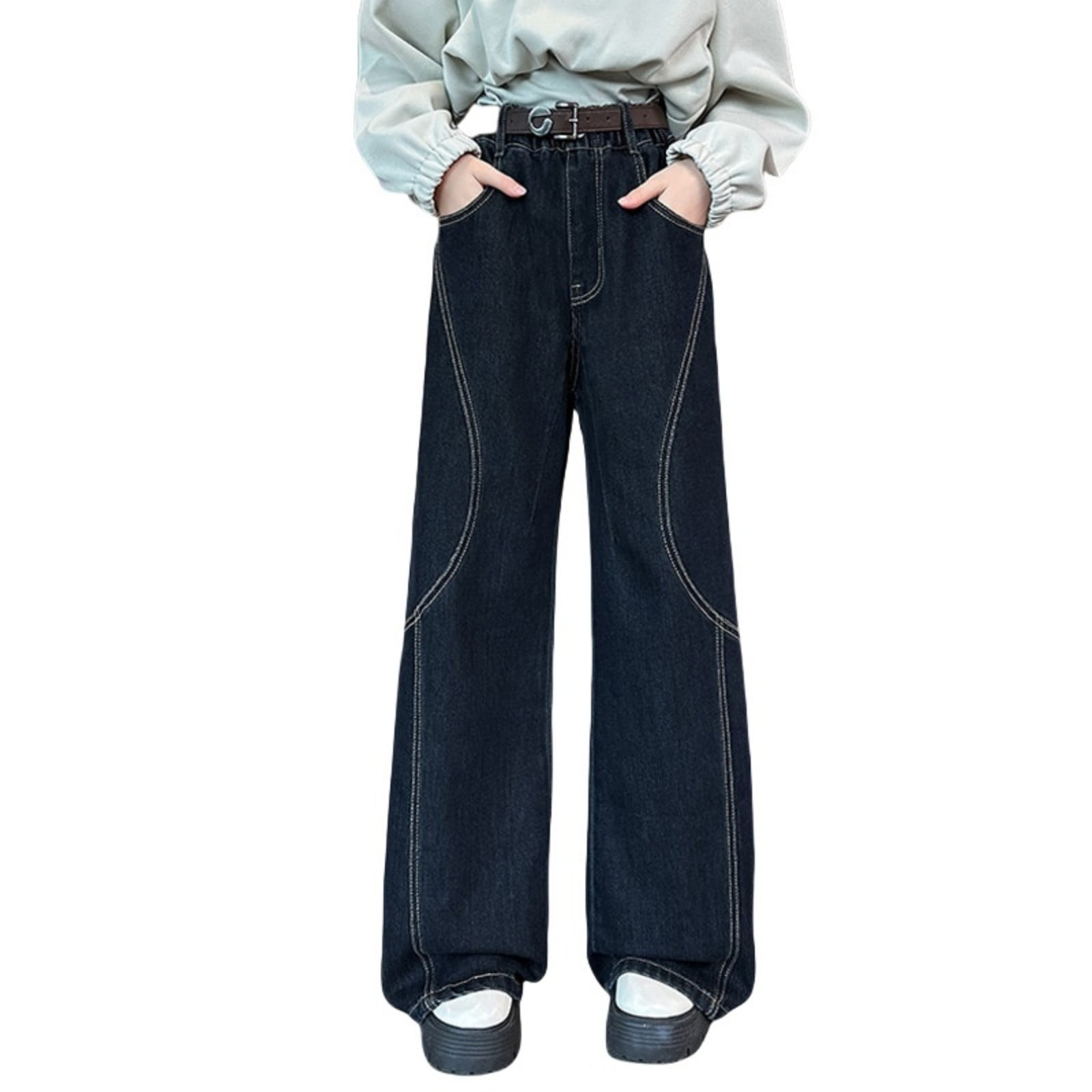 Girls High Waist Lycra Pleated Bootcut Jeans