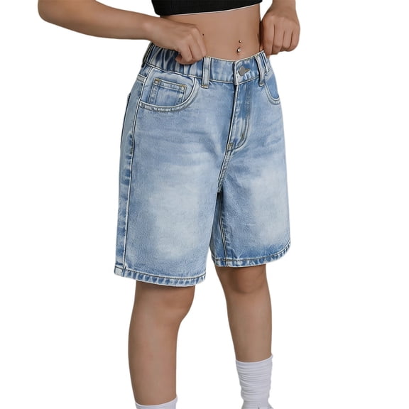 Ruyang Girls Wide Leg Jean Shorts High Waiste Baggy Pockets Denim Shorts Summer Trendy Retro Y2K Streetwear Cowboy Shorts