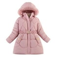 thumbnail image 1 of Ruyang Girls Winter Dress Coat Puffer Parka Long Jackets 𝐂inched Waist Fuzzy Hooded Quilted Outwear Padded Down Clothes, 1 of 4