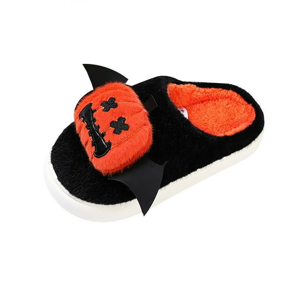 Ruyang Halloween Slippers for Women Happy Pumpkin Bat Slippers Retro Soft Plush Warm Slip-on Slippers, Cozy Indoor Outdoor Slippers