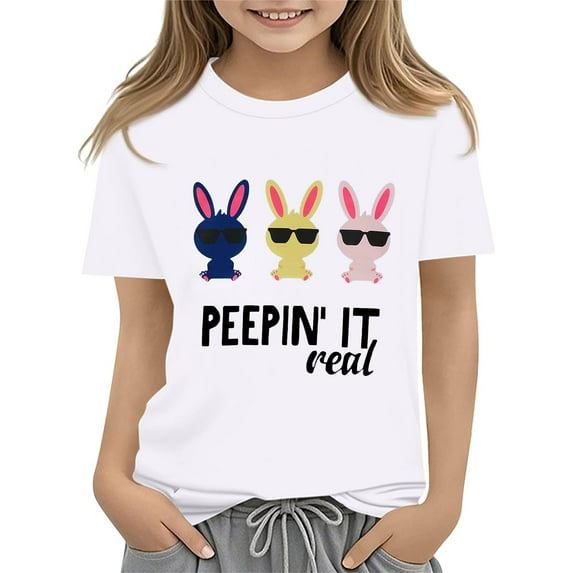 Ruyang Happy Easter Day T-Shirt for Girls Short Sleeve Bunny Printed Shirts Outfits Cute Crew Neck Tees Top Clothes
