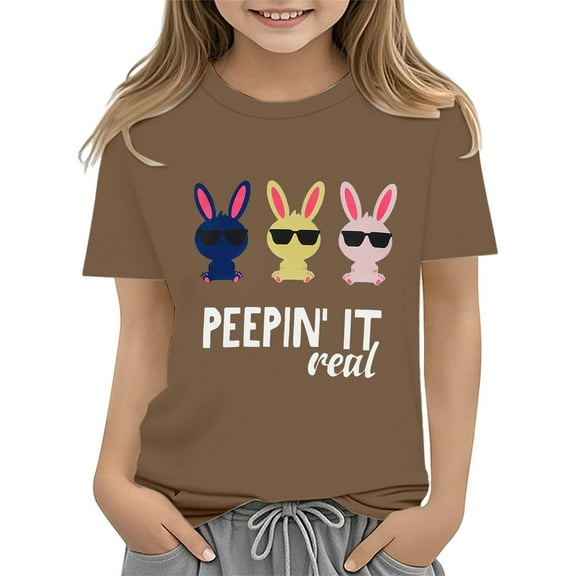 Ruyang Happy Easter Day T-Shirt for Girls Short Sleeve Bunny Printed Shirts Outfits Cute Crew Neck Tees Top Clothes