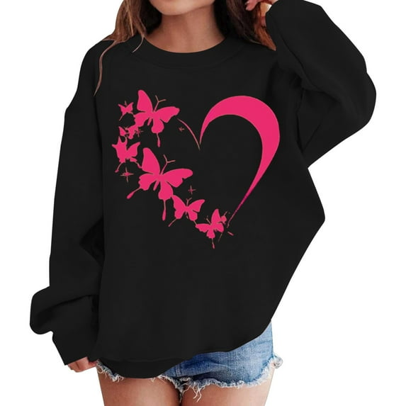 Ruyang Heart Sweatshirts for Teen Girls Cute Trendy Oversized Hoodies Long Sleeve Crewneck Fall Winter Pullover Sweater