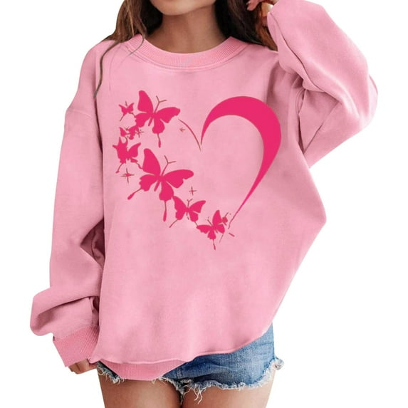 Ruyang Heart Sweatshirts for Teen Girls Cute Trendy Oversized Hoodies Long Sleeve Crewneck Fall Winter Pullover Sweater