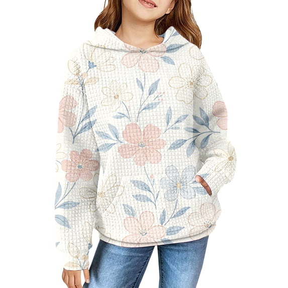 Ruyang Hooded Sweatshirt for Girls Floral Print Long Sleeve Pullover Loose Leisure Tops Kids Fall Fashion Sports Clothes