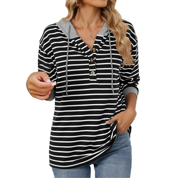 Ruyang Hoodies for Women Striped Color Block Tops Pullover Hooded Sweatshirt Drawstring with Pocket Women's Fashion Hoodies