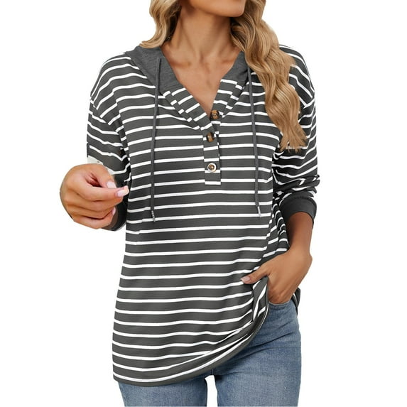Ruyang Hoodies for Women Striped Color Block Tops Pullover Hooded Sweatshirt Drawstring with Pocket Women's Fashion Hoodies