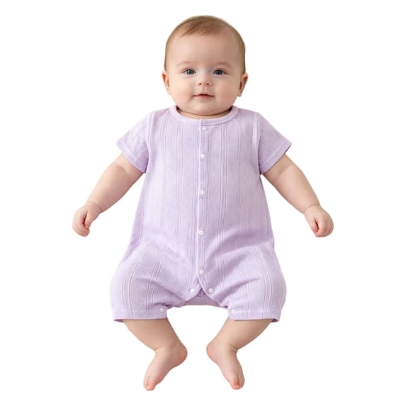 Ruyang Infant Baby Short Sleeve Jumpsuit Textured Knit Snap Front Romper Footless One Piece Outfit Newborn Toddler Summer Clothing