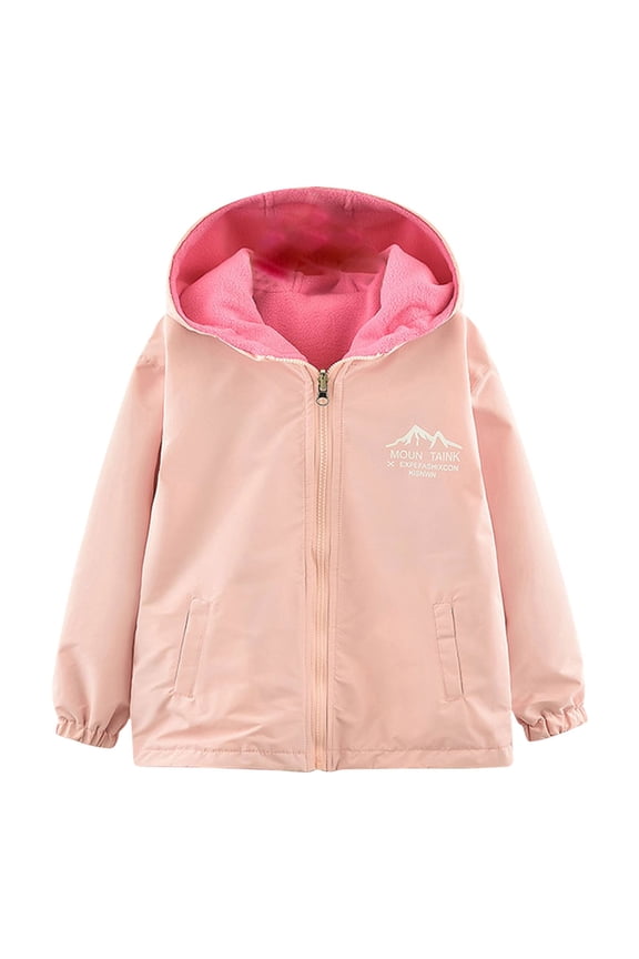 Jacket for Girls Contrast Fleece Lining Hooded Mid Length Windproof Jacket Outdoor Travel Rain Coats with Pockets