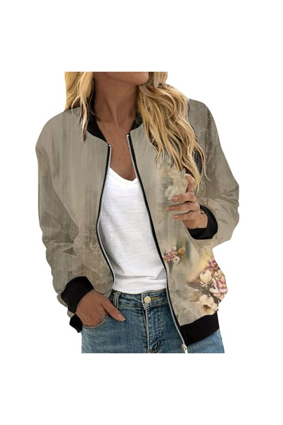 Jacket for Women Trendy Women's Lightweight Bomber Biker Jacket Zip up Windbreaker Crop Bomber Jacket Coat S-XXL