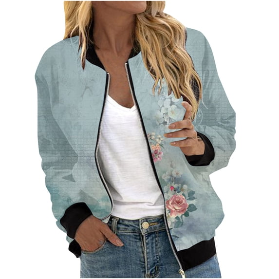 Ruyang Jacket for Women Women's Lightweight Bomber Biker Jacket Zip up Windbreaker Crop Bomber Jacket Coat with 2 Pockets