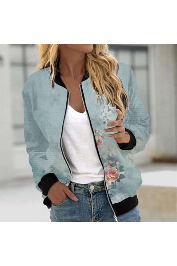 Jacket for Women Women's Lightweight Bomber Biker Jacket Zip up Windbreaker Crop Bomber Jacket Coat with 2 Pockets
