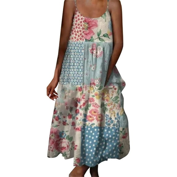 Ruyang Jumper Dress for Women Womens Spring/Summer Floral Art Print Casual Slip Holiday Dress