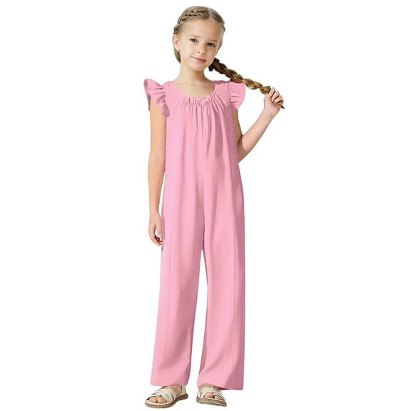 Ruyang Jumpsuits for Girls Overalls Spaghetti Strap Loose Romper Pants with Pockets Kids Casual Sleeveless Jumpsuit