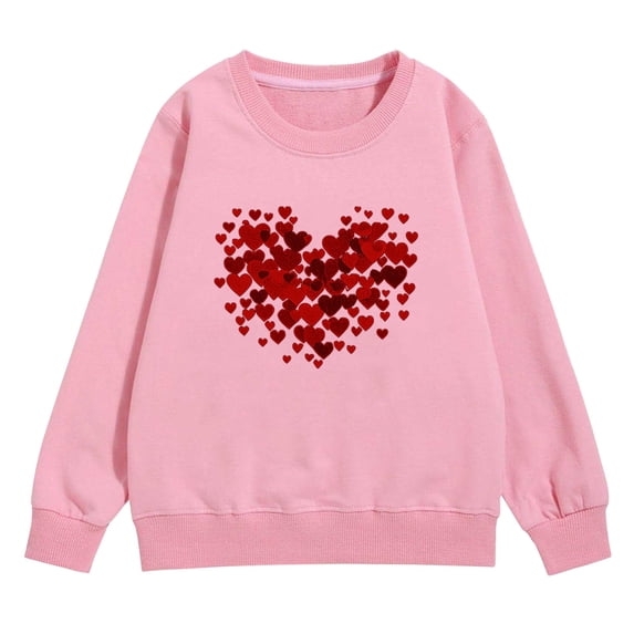 Ruyang Kid Girl Valentine’s Day Sweatshirt Cute Love Hearts Prints Shirt Crewneck Long Sleeve Lightweight Pullover Sequin Tee Tops