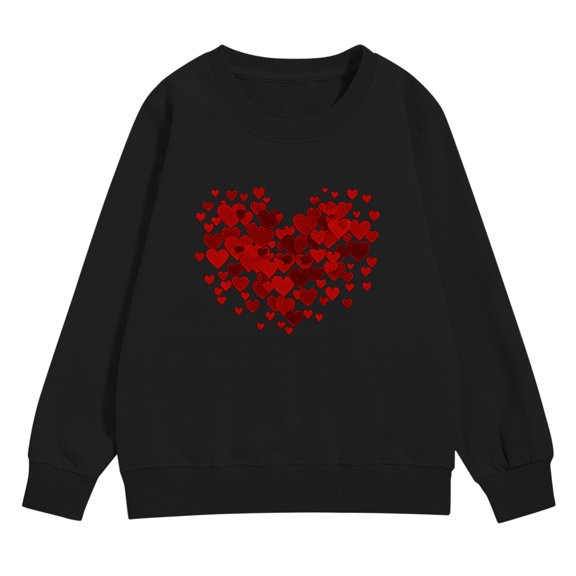 Ruyang Kid Girl Valentine’s Day Sweatshirt Cute Love Hearts Prints Shirt Crewneck Long Sleeve Lightweight Pullover Sequin Tee Tops