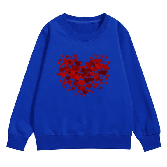 Ruyang Kid Girl Valentine’s Day Sweatshirt Cute Love Hearts Prints Shirt Crewneck Long Sleeve Lightweight Pullover Sequin Tee Tops
