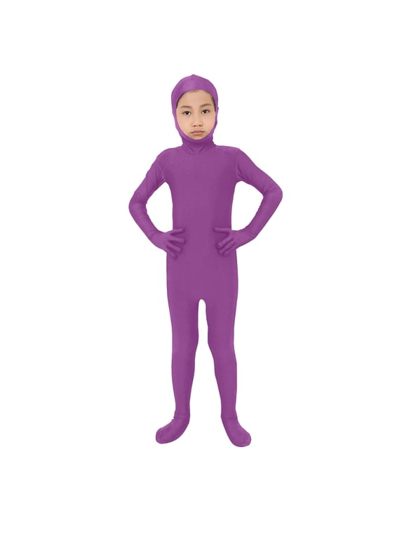 Kids All Inclusive Open Tight Fitting Bodysuit Solid Stretch Stage Performance Jumpsuit Boys Girls Halloween Open Face Unitard