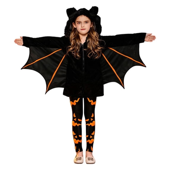 Ruyang Kids Boys Girls Hooded Jumpsuit Bat Wing Zip Up Halloween Outfit Autumn Holiday Party Dress Up Clothing 3-14 Years