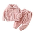 thumbnail image 1 of Ruyang Kids Boys Girls Winter Warm Clothing Sets Long Sleeve Lapel Soft Pullover Tops Pants Sets Plain 2 Piece Outfits, 1 of 9