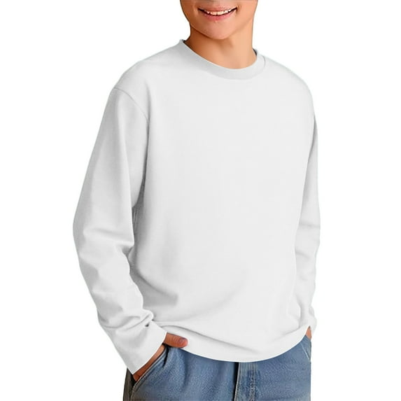 Ruyang Kids Boys Long Sleeve Shirts Winter Cotton Thermal Basic Layer Top Plain Crewneck Soft Athletic T-shirts