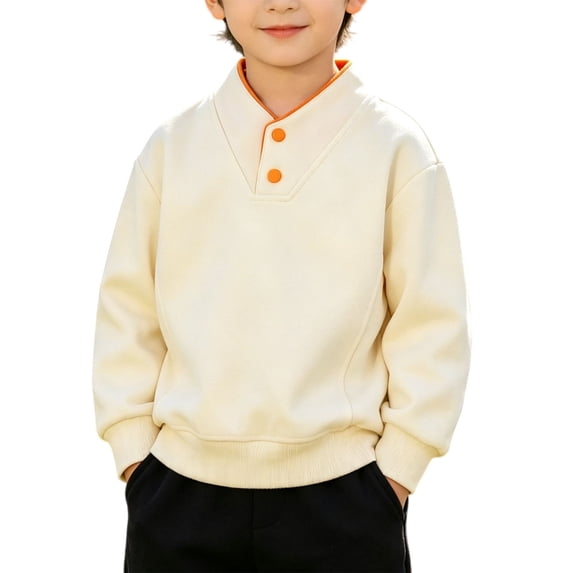 Ruyang Kids' Boys Pullover Sweatshirt Collared Soft Cotton Blend Sweater Long Sleeve Fall Warm Breathable for School Sports Preppy
