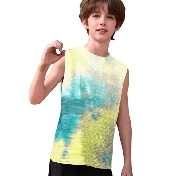 Ruyang Kids Boys Sleeveless Tank Top Gradient Pastel Print Round Neck Vests Tees Summer Beach Swim Casual Football Basketball Vests