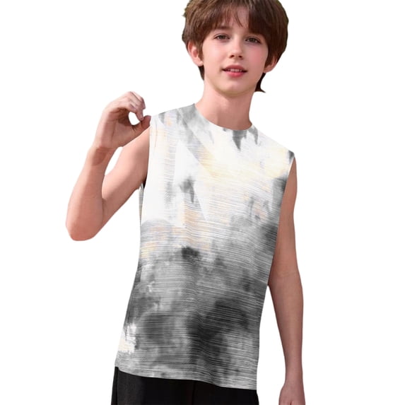 Ruyang Kids Boys Sleeveless Tank Top Gradient Pastel Print Round Neck Vests Tees Summer Beach Swim Casual Football Basketball Vests