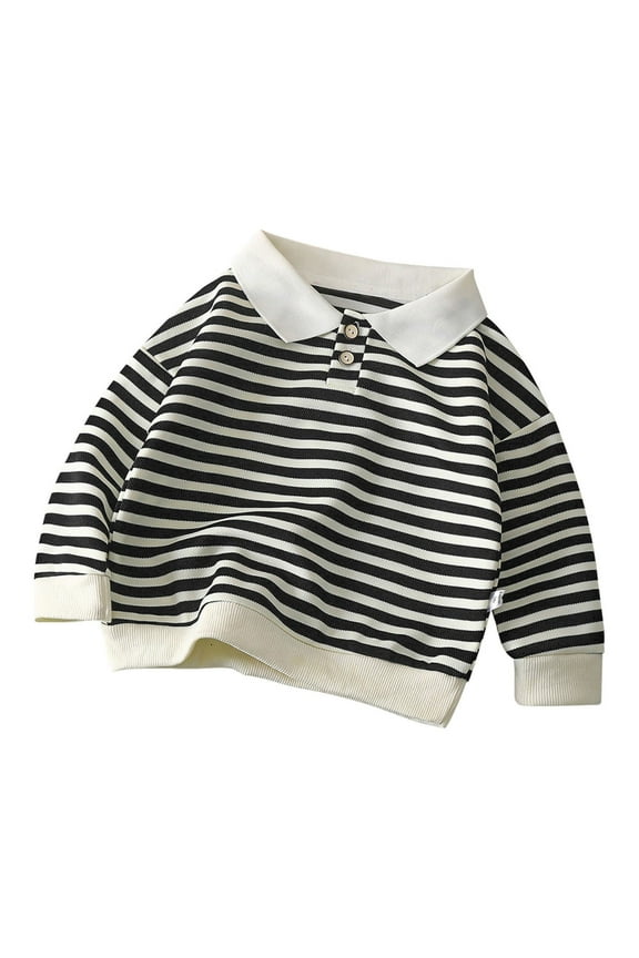 Kids Boys Striped Shirts Toddler Baby Cute Long Sleeve Lapel T-Shirts Fall Winter Thermal Warm Athletic Tops