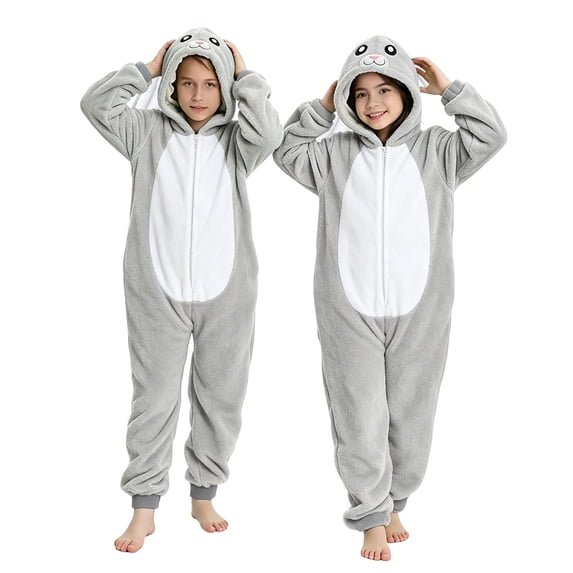 Ruyang Kids Bunny Onesie Flannel Animal Hooded Jumpsuit Zipper Fleece Bodysuits Boys Girls Theme Party Loungewear
