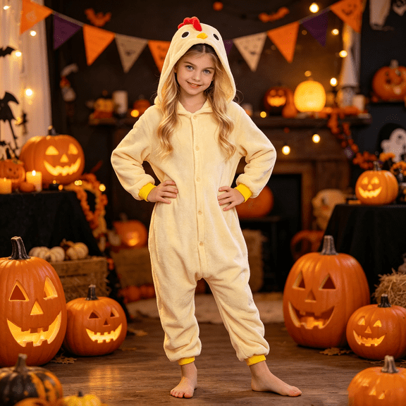 Ruyang Kids Chicken Hooded Jumpsuit Animal Shape Outfit for Toddlers School Show Birthday Party Holiday Theme Dress Up Wear
