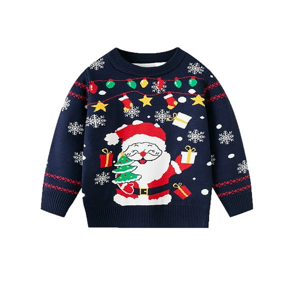 Ruyang Kids Christmas Sweater Toddler Boys Girls Ribbed Knitted Sweaters Cute Xmas Graphic Pullover Sweatshirt