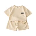 thumbnail image 1 of Ruyang Kids Cotton 2 Piece Matching Set for Boys Girls Short Sleeve Top + Drawstring Shorts Athletic Outfits Loose Lounge Set, 1 of 9