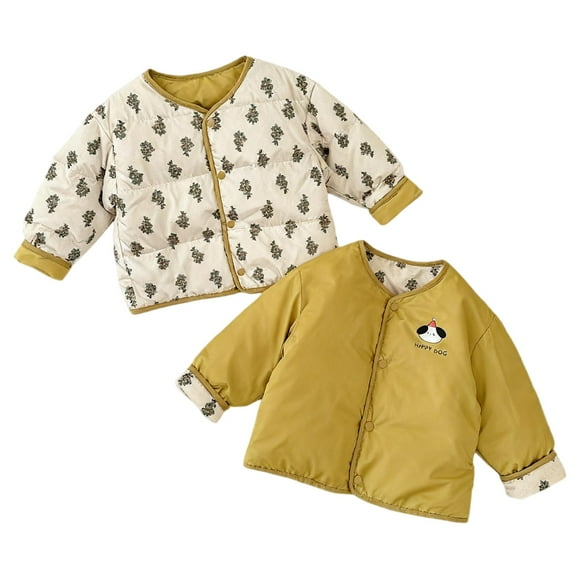 Ruyang Kids Cute Bear Reversible Jacket Toddler Boys Girls Winter Warm Lightweight Puffer Coat Button Quilted Outwear