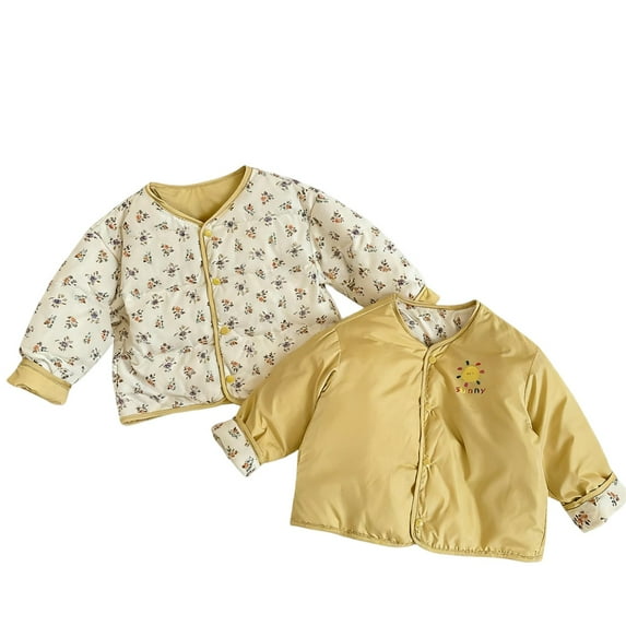 Ruyang Kids Cute Bear Reversible Jacket Toddler Boys Girls Winter Warm Lightweight Puffer Coat Button Quilted Outwear
